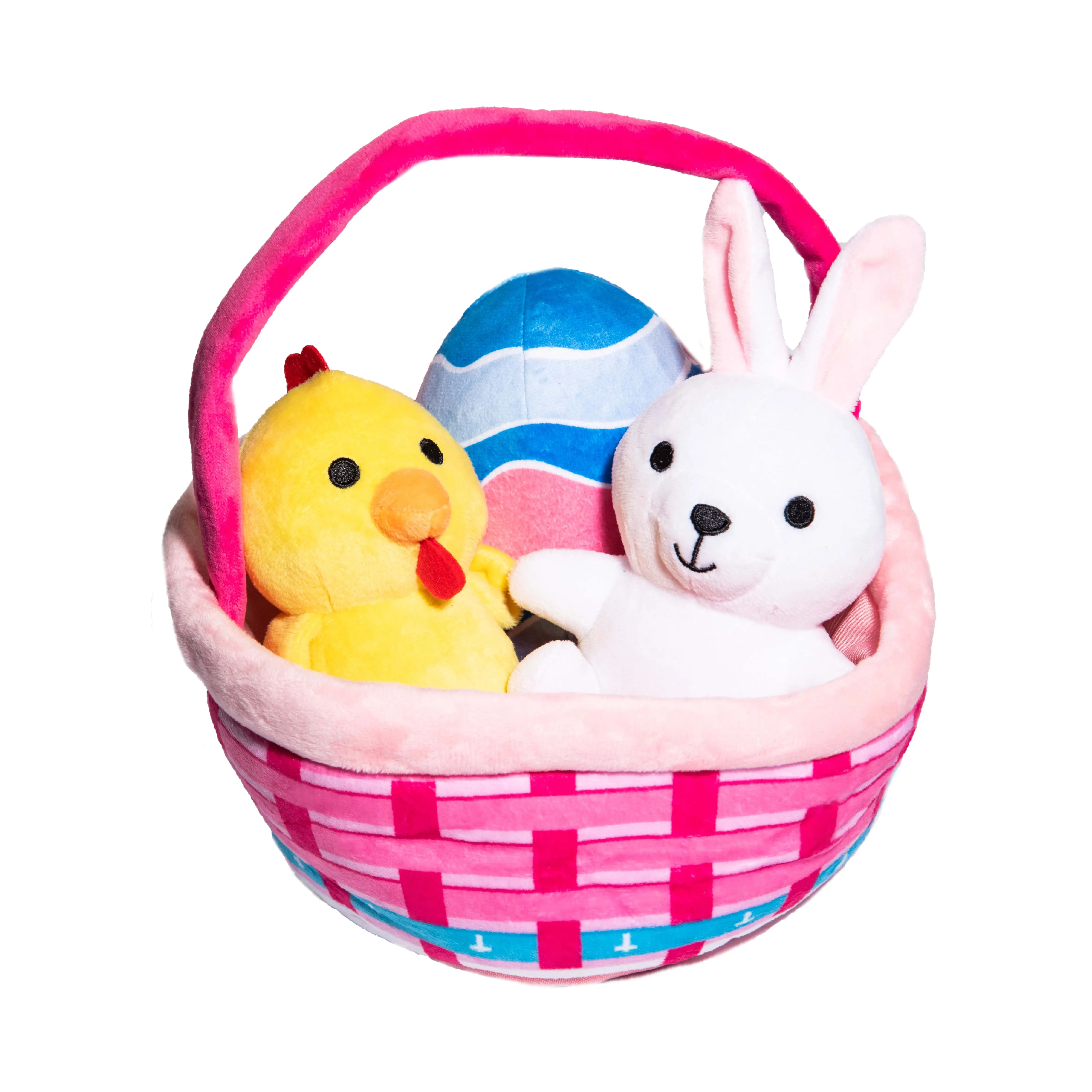 Easter Basket Dog Toy Set - 6 Inch Bunny Chick & Egg Toys with Crinkling Basket for Interactive Playtime Spring Fun for Dogs