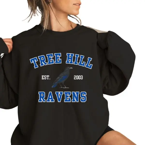 Women's Casual Fit Round Neck Spandex T-Shirt, Tree Hill Ravens Graphic Unisex Crewneck Sweatshirt for Oth Fans