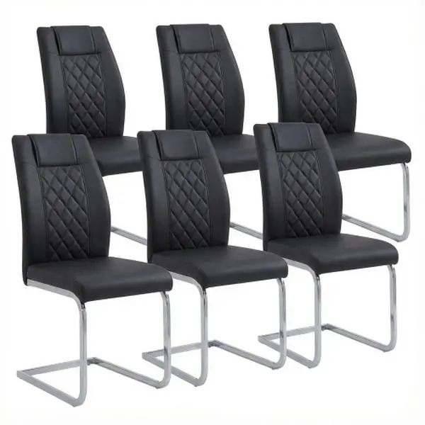Bellemave Modern High-Back Armless PU Leather Dining Chairs (6 Seats, Set of 6) with Silver Legs, Bow Frame, Lumbar Support, Indoor Home Furniture for Dining & Kitchen Rooms, Six Seats