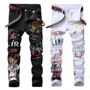 Men‘s Stretch Skinny Jeans Slim Fit Printed Denim Pants Y2K Goth Harajuku Emo Hip Hop Jeans Trouser Men's Casual Fashion Skinny Denim Pants Menswear For All Season