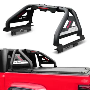 MONOKING Full Size Roll Bar for Truck with Brake Light, Extendable Chase Rack Pickup Sports Bar for 2007-2026 F150 F250 F350 Raptor Lightning Silverado/GMC Sierra/Ram 1500 2500 3500 Tundra Titan, 3Rd Brake Light, Carbon Steel Car Accessory