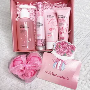Laikou Sakura Hand Care Gift Box, Hand Wax, Hand Cream, Hand Sanitizer, Soap Bars,  Soap Flower, Card, Hydrating Soothing, Hydrating Hand Balm, Best Gift ,Skin Care Kit for Women & Girl