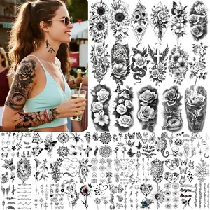 Flower Temporary Tattoos for Women, 92 Sheets Large Realistic Sleeve Tattoos, Waterproof Long-Lasting Rose Tattoos Stickers, Adult Fake Tattoos for Thigh Arm Body Art