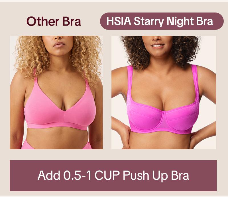 HSIA Starry Night 4mm Lightly Padded Plus Size Lifting Support Add 0.5-1 Cup Size Balconette Bra Underwire Glass Shimmer Fabric U Shaped Back Smoothing Wider Padded Straps Sexy Demi Low Cut Natural Push Up for Big Bust Women Daily Lingerie