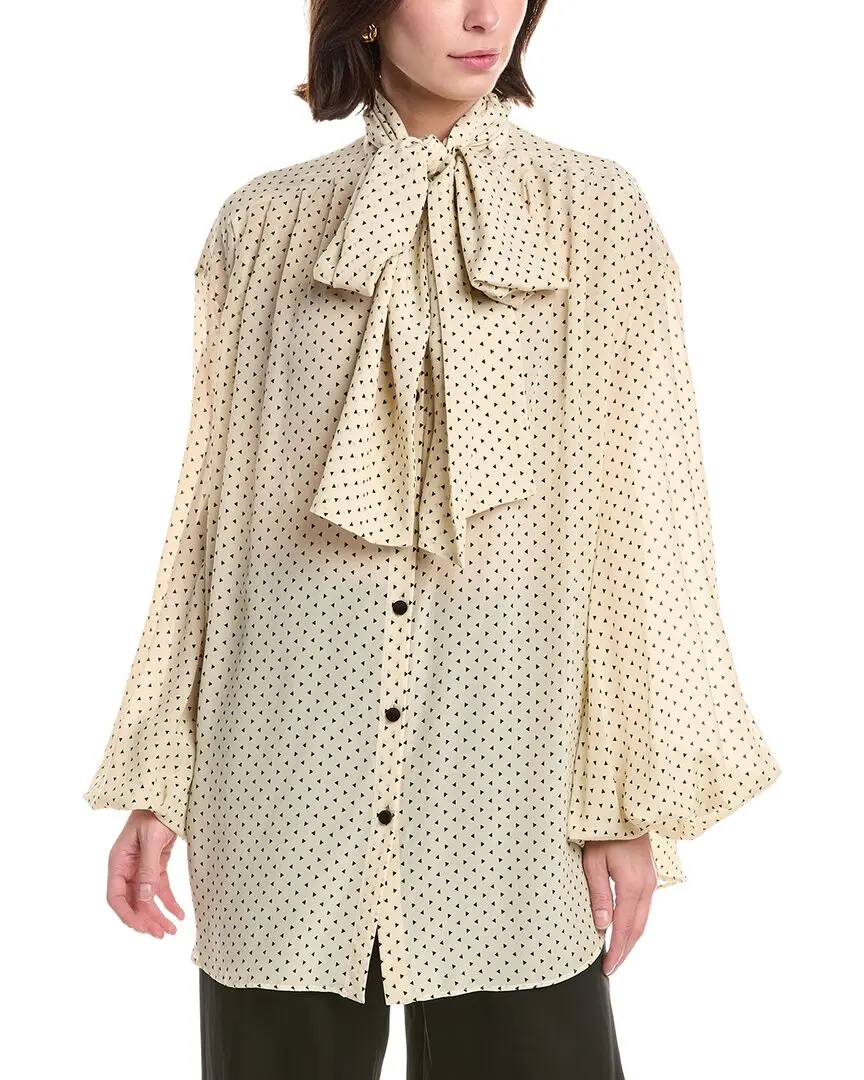 Balmain Bow Tie Printed Silk Shirt
