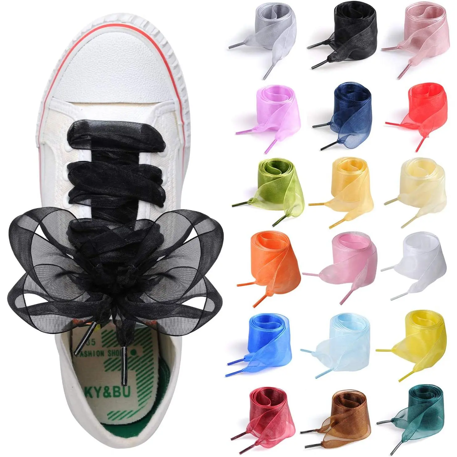 Satin Ribbon Shoe Laces for Women & Girls, 18 Pair 18 Color Pack, Wide Flat 4cm Strings for Sneakers, Boots, Pumps & Fashion Footwear, Birthday Gift, Shoe Laces For Sneakers No Tie, Thanksgiving, Casual Wear, Trainers, Christmas Gift, Decorative, Diy Shoe