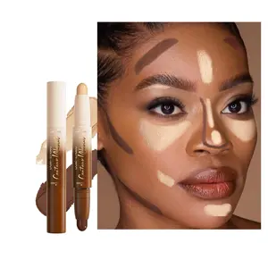 2in1 Cream Contour Highlighter Stick, Neutral Bronzer Makeup Sticks, Dual-Ended Sculpting Stick for Face Body, Long Lasting Waterproof No Smudging, Suitable for Makeup Beginners