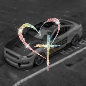 Shiny Heart Cross Vinyl Sticker, Self-Adhesive Easy Install Durable Material, Car Truck Wall Laptop Decoration, 1 Piece, Car Decal, Car Stickers, Car Decorative Sticker, Truck Decals, automobile decals, Vehicle Exterior Decoration