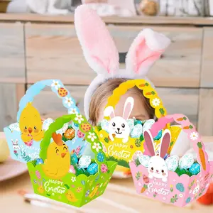 12pcs Easter Basket Set with Handle, Mini Egg Gifts, Cute Bunny Stickers, Wedding Party Supplies, Party Favors, Craft Decoration, Rabbit