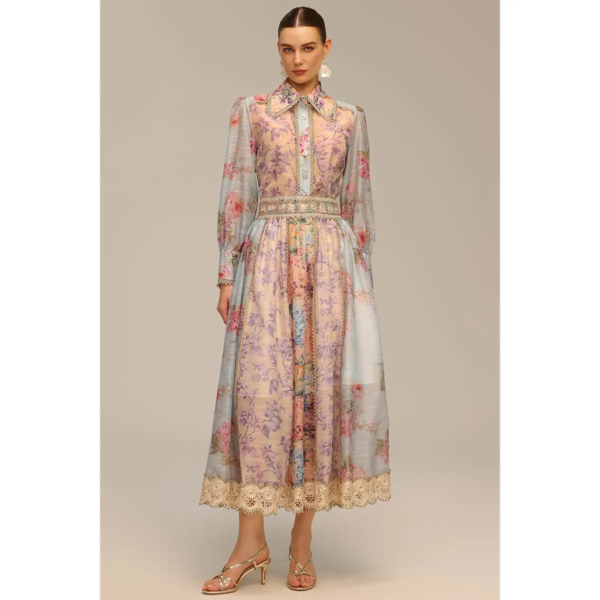 BellaBarnett Ruby Long Sleeve Floral Printed Lace Top And Skirt Two-Piece Set