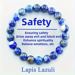 Fashion Style Lapis Lazuli Healing Beads - Natural Stone Elastic Jewelry for Safety, Evil Protection, Spirituality Enhancement and Emotional Relief, Ideal for Couples, Perfect Gift for Christmas