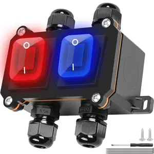Inline Cord Switch DPST AC 20A 125V / AC 16A 250V IP66 Waterproof Double Rocker Button Switches with LED Light 4 Pin 2 Position ON/Off Outdoor Waterproof Box Two-Side Entry and 4 Exit Line