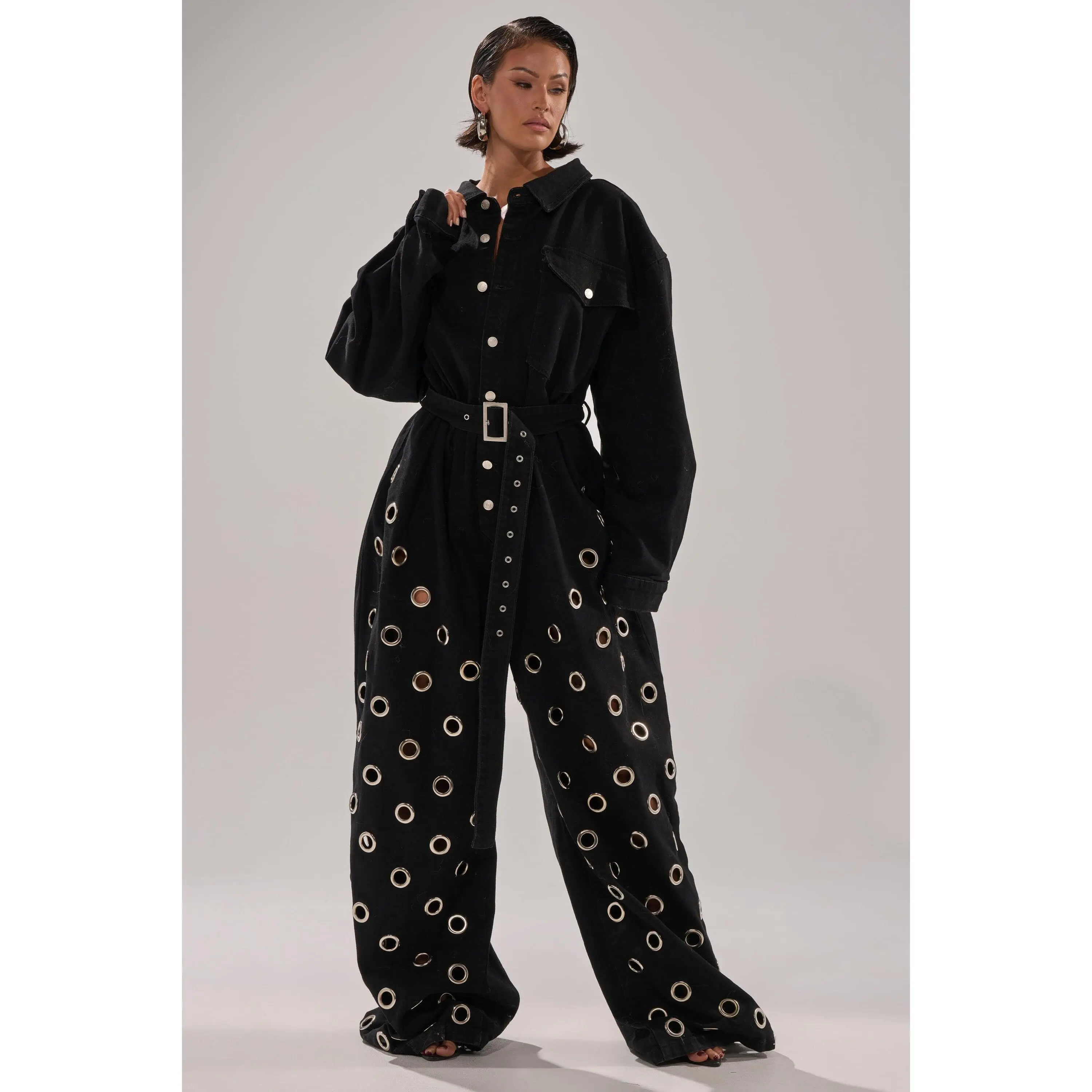 PLAY YOUR CARDS RIGHT DENIM JUMPSUIT WITH GROMMETS