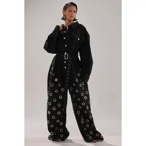 PLAY YOUR CARDS RIGHT DENIM JUMPSUIT WITH GROMMETS