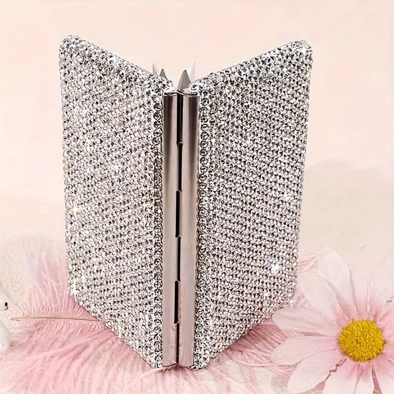 Women's Anti-Theft Magnetic-Resistant Aluminum Alloy Card Holder - Artificial Diamond-Inlaid Compact Organizer, Shiny Portable Home Supply, Accessories for Women (for Business Card Storage)