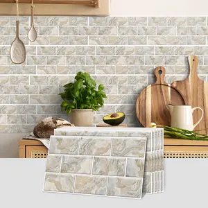 6/12/24/48 PCS Vintage FG Tile Stickers, Light Beige Marble Texture, PVC Crystal Film, Peel & Stick Removable Decorative Backsplash, Stick On Backsplash, Waterproof Oil-Proof DIY Self-Adhesive Wall Decor, Decorative Decal for Kitchen & Bathroom Decoration