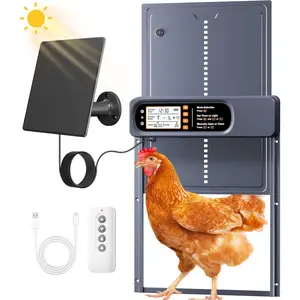 Automatic Chicken Coop Door Solar  with Timer, Light Sensor, Remote Control, Large Size, 4 Modes  Coop Door, Anti-Pinch, Weatherproof, LCD Screen, ETFE Solar Panel, 14.3" H x 10.8" L
