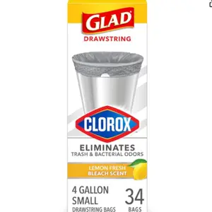 Glad Clorox Small Drawstring Trash Bags 4 Gal Lemon Fresh Bleach Scent 34 Ct Eliminates Bacterial Odors Durable Drawstring Easy to Use
