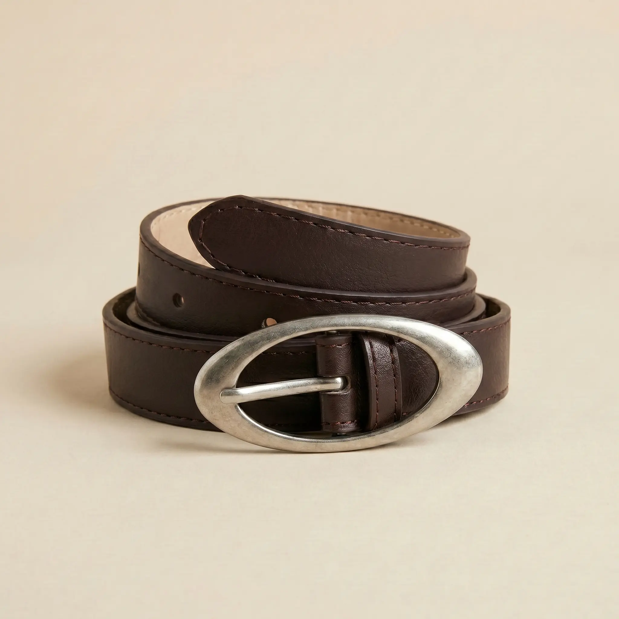 Oval Buckle Belt Vintage Y2K Leather Look Belt 25.5-36.5 Inch Waist