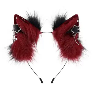 Handmade Faux Animal Ear Headband, Plush Cat Ear Metal Punk Cosplay Prop, Anime Convention Accessory, Unique Hair Clip
