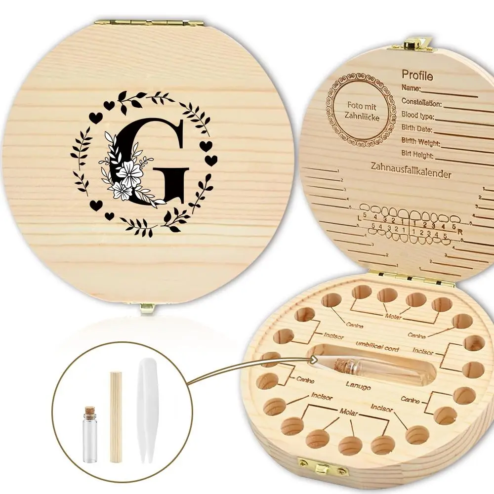 Letter Pattern Wooden Baby Tooth Fairy Box, 1 Count Handcrafted Milk Teeth Keeper, Baby Tooth Storage Organizer with Bottle & Tweezer for Home