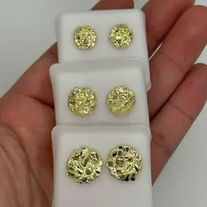 14K Gold Plated Round Nugget Earrings