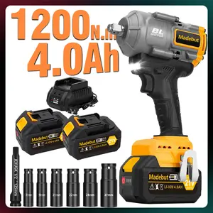 1200N.m Cordless Impact Wrench, 855Ft-lbs 1/2 inch Electric Impact Gun, High Torque Brushless Impact Wrench w/ 2x 4.0Ah Battery, Fast Charger & 6 Sockets Power Tools Lithium Drill Power Tools Lithium Drill