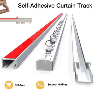 Self Adhesive Curtain Track, No Drill Screws, Smooth Ceiling or Wall, Ceiling Mount, Non-Flexible Adhesive Curtains Rod, Easy Installation