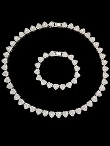 2pcs Love Heart Chain Matching Jewelry Set, 10mm Iced Out Necklace and Bracelet, Trendy Hip Hop Bling Accessories for Men & Women