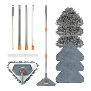 Adjustable-Length Long-Handle Wall Mop, 360° Rotatable Spinning Head Cleaner, Multi-Purpose Home Cleaning Tool with 6 Replacement Pads, 1 Rubber Silicone Squeegee, Ideal for Walls, Floors, Baseboards