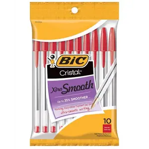 BIC Cristal Xtra Smooth Red Ballpoint Pen, 10 Pack (91354)