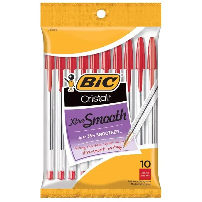 BIC Cristal Xtra Smooth Red Ballpoint Pen, 10 Pack (91354)