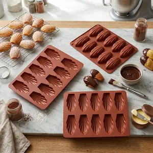 3pcs Silicone Mold 10 Cavity Madeleine Chocolate Cookie Pan Non-Stick Baking Tray for Candy Pudding Ice Cube Molds