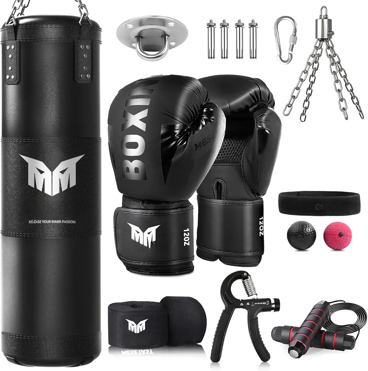 Sturdy 4ft Unfilled Heavy Punching Bag Set for Adults - 12 oz Gloves, Boxing Equipment, Punch Workout Gear, Thick Oxford Shock Absorption, Multi-Layered Functional Training Boxing Equipment for MMA