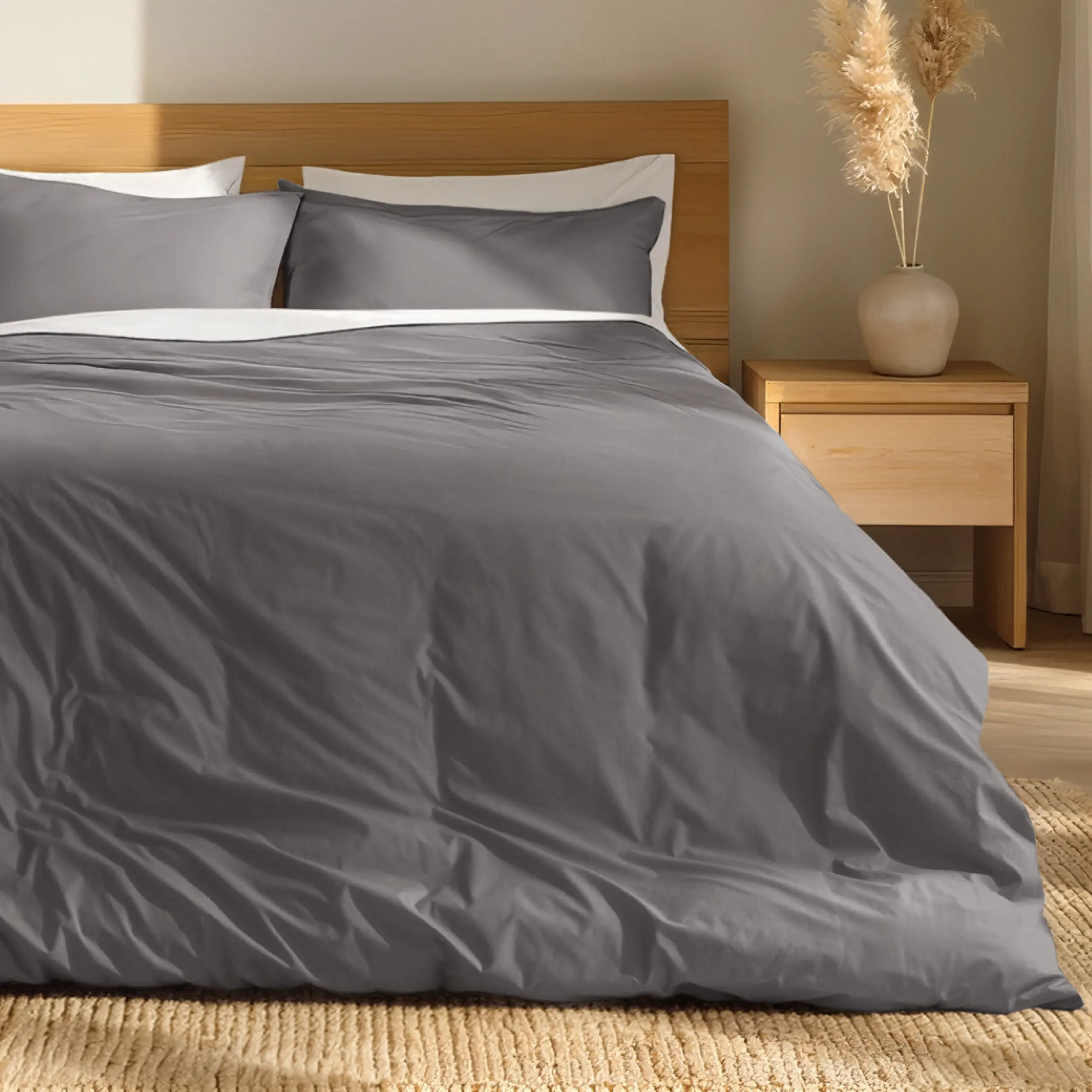 Bare Home Organic Cotton Percale Weave Lightweight Duvet Set - Solid, Breathable Cover with Button Closure, Includes Shams, Softens Each Wash, Year-Round Wear, Available in California King, Queen, Full Sizes