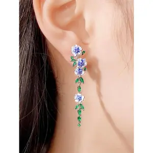Women's Rhinestone Flower Leaf Dangle Earrings - Vintage Elegant Design Costume Jewelry, Female Gift Jewelry for Daily & Formal Occasions