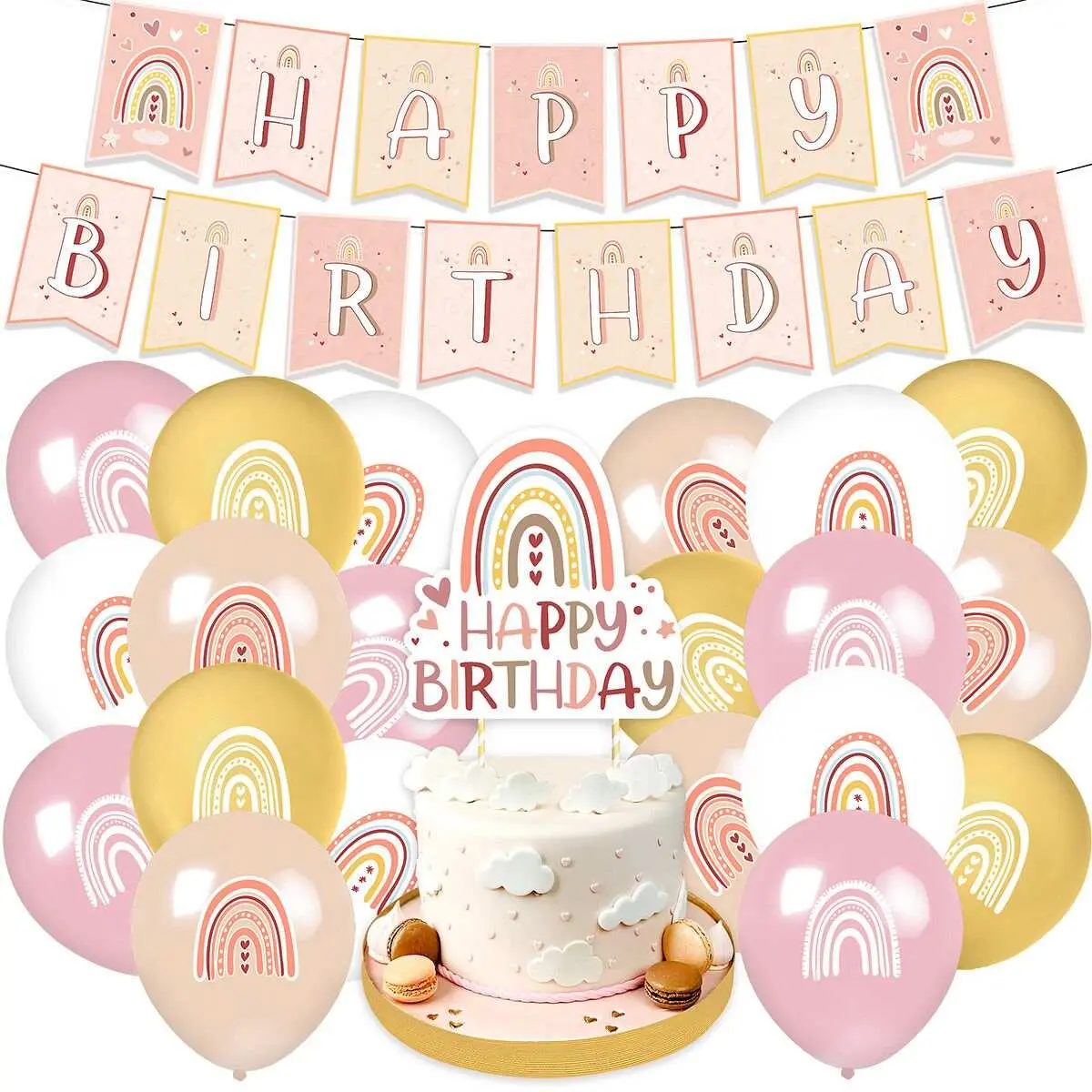boho birthday party kit, boho birthday decorations, boho backdrop, boho balloons, boho cake topper