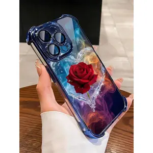 Trendy Cool Love Water Rose Phone Case Supports iPhone 12/13/14/15/16/17 Full Series (Pro/ProMax/Plus, etc.) Love Wrapped Red Rose, Adorned with Bubbles and Water Beads, Full of Technology and Romance, Small and Non collision Anti fall Phone Case