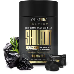 VELTRAVITA Himalayan Shilajit Gummies with Ginkgo Biloba, Chaga & KSM-66 Ashwagandha | Shilajit for Men & Women |10000 mg Max Potency | 76%+ Fulvic Acid & 92+ Trace Minerals | Sugar Free