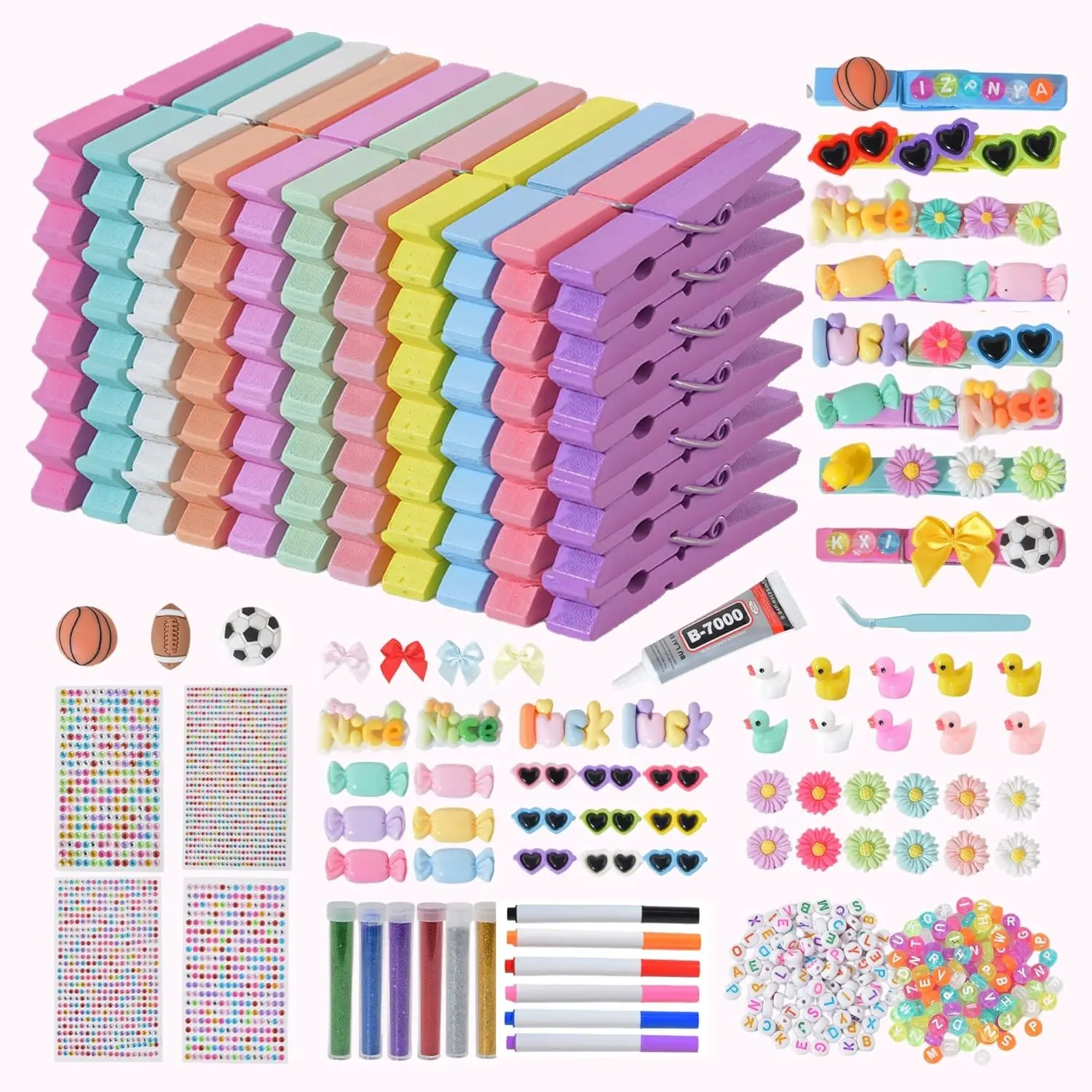 110 Pcs Cheer Pins Kit Colored Wooden Clothes Pride Backpack Pins Cheer Stuff Pins DIY Cheer Accessories for Schoolbag Decor, Team Crafts Gifts