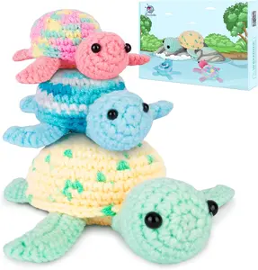 Crochetta Beginner-Friendly Crochet Kit with Step-by-Step Video Tutorials DIY Gift 3 Pack Turtle Crochet Kit Cute Soothing