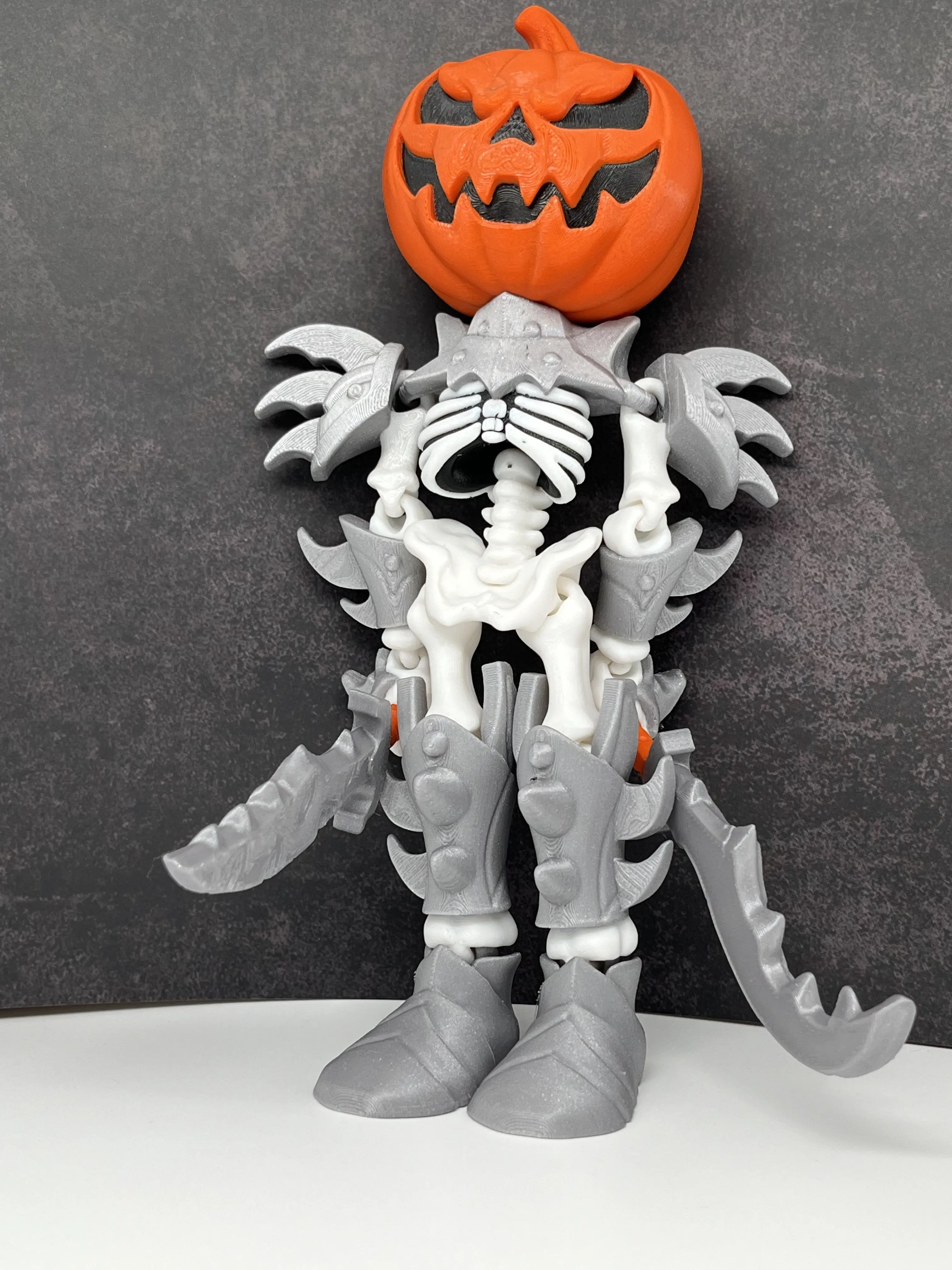 Spooky Halloween Print Armored Skeleton Pumpkin Knight Figurine, Home Decor for Shelf (Fantasticraft3D)