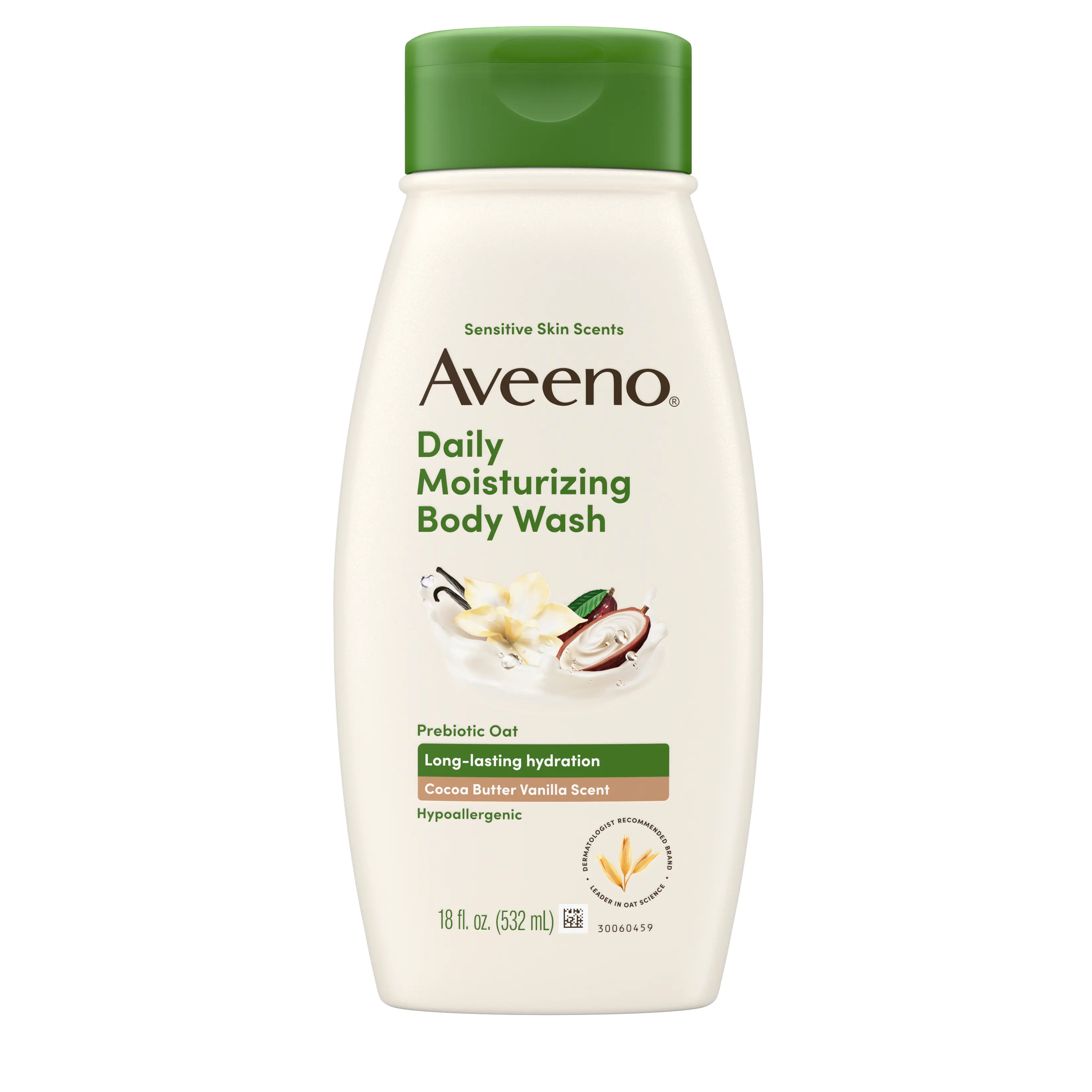 Aveeno Daily Moisturizing Body Wash, Cocoa Butter Vanilla Scent, Sensitive Skin Scents, 18 oz