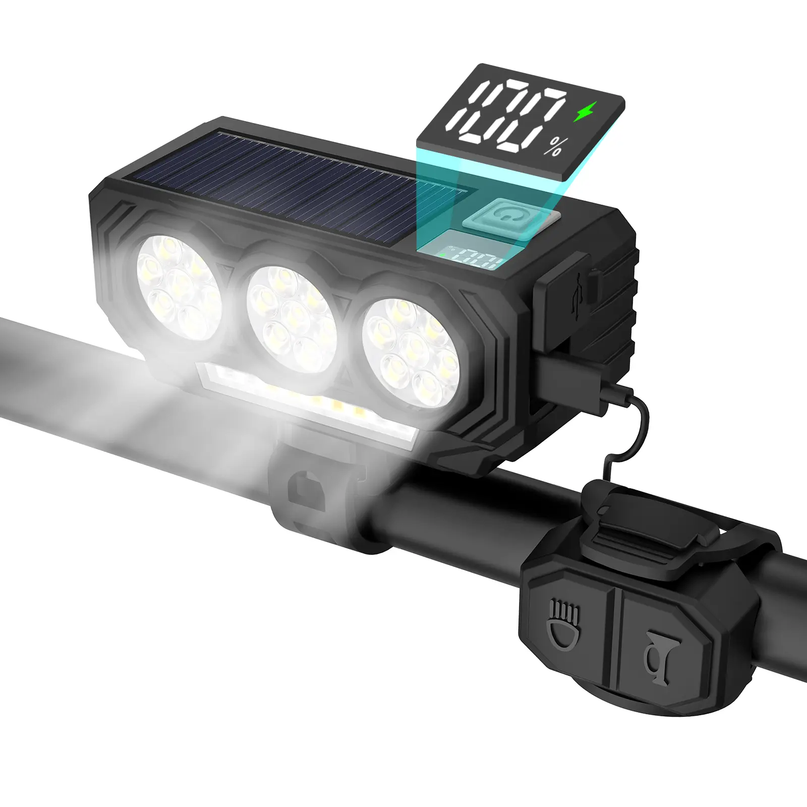 BUCKLOS 21-LED Super Bright Bike Headlight, 900LM Solar & USB Rechargeable, Waterproof Daytime Running Light, Bike Accessories for MTB Off-Road Cycling & Commuting bike accessories