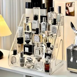 Cosmetics storage rack, trapezoidal transparent desktop cosmetics storage box, bathroom vanity lipstick display rack, countertop perfume container, suitable for nail polish, skin care products, facial masks, a perfect gift for family members