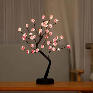 Flower Nightlight Cherry Blossom Tree Lamp 36 Leds Bonsai Tree Lights Valentines Decor DIY Artificial Tabletop Fairy Light, Desktop Bedroom Lighted Cherry Blossom Decor for Valentines