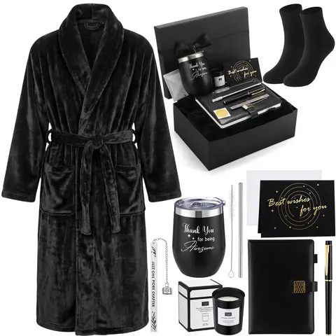 9 Pcs Birthday Gifts for Men Beard Care Set for Him Father's Gifts Basket Kit Get Well Soon Gift Basket with Hooded Robe, Long Towel, Socks for Dad Grandpa Husband Boyfriend