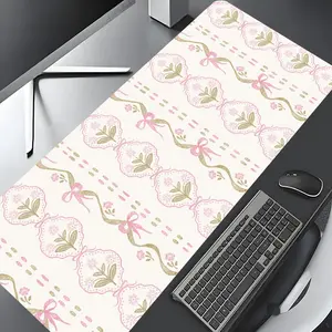Elegance Vintage Pink Ribbon Botanica Large Gaming Mouse Pad, Washable Rubber Extended Desk Mat with Non-Slip Base, Girly Aesthetic Home Office Decor, Mouse Pads for Desk, Christian Gifts for Women, Desk Accessories