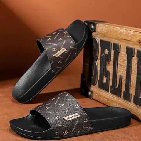 Men's Stylish Slide Sandals with Random Fashion Letter Design, Comfortable Casual Beach Footwear for Summer Adventures, Soft Cushioned Indoor Outdoor Slides, Slide Slippers, Trendy Casual Slippers, Lightweight Slipper