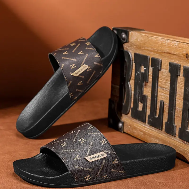 Men's Stylish Slide Sandals with Random Fashion Letter Design, Comfortable Casual Beach Footwear for Summer Adventures, Soft Cushioned Indoor Outdoor Slides, Slide Slippers, Trendy Casual Slippers, Lightweight Slipper